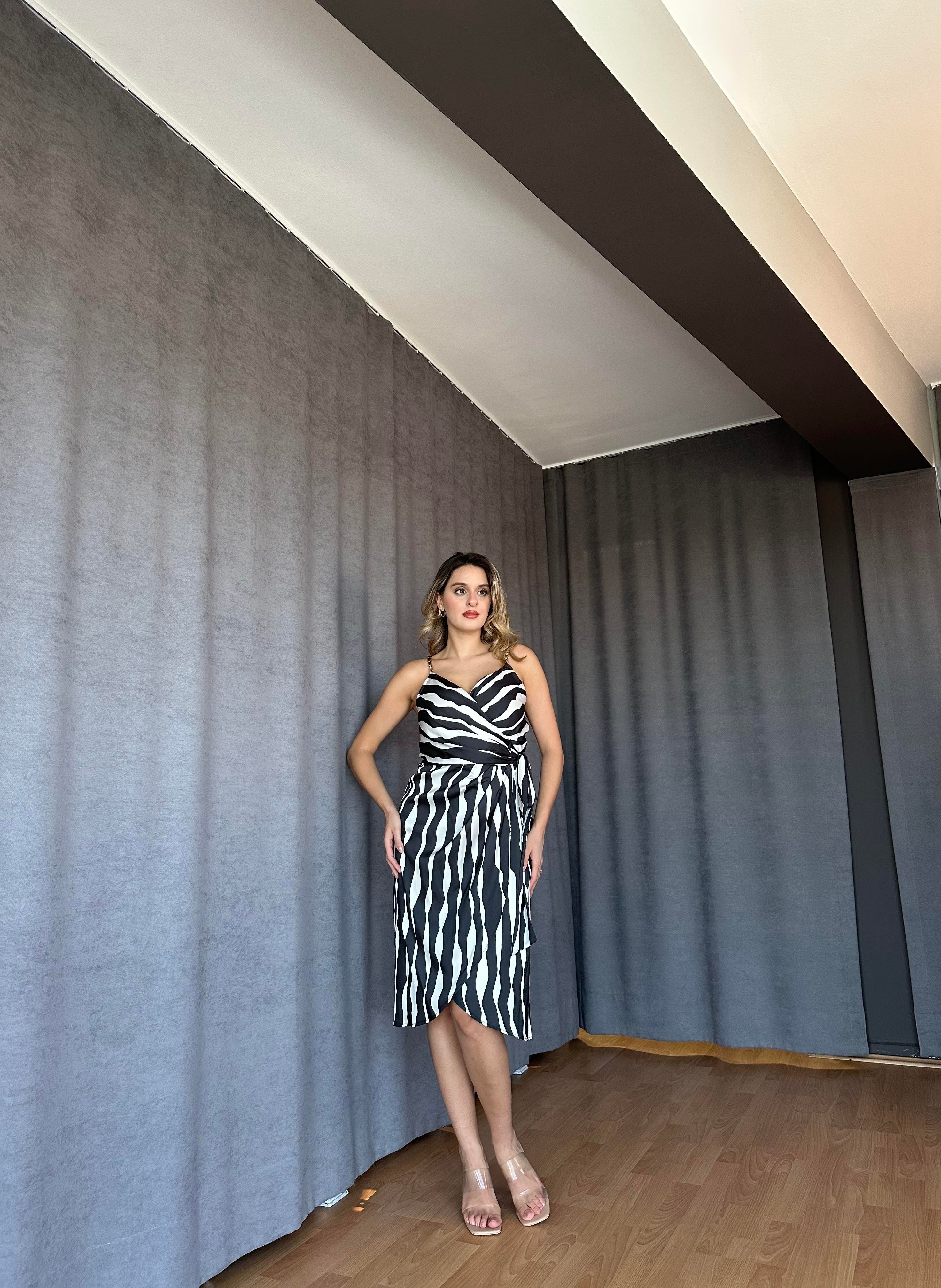 Zebra Desen Anvelop Elbise-İtalya