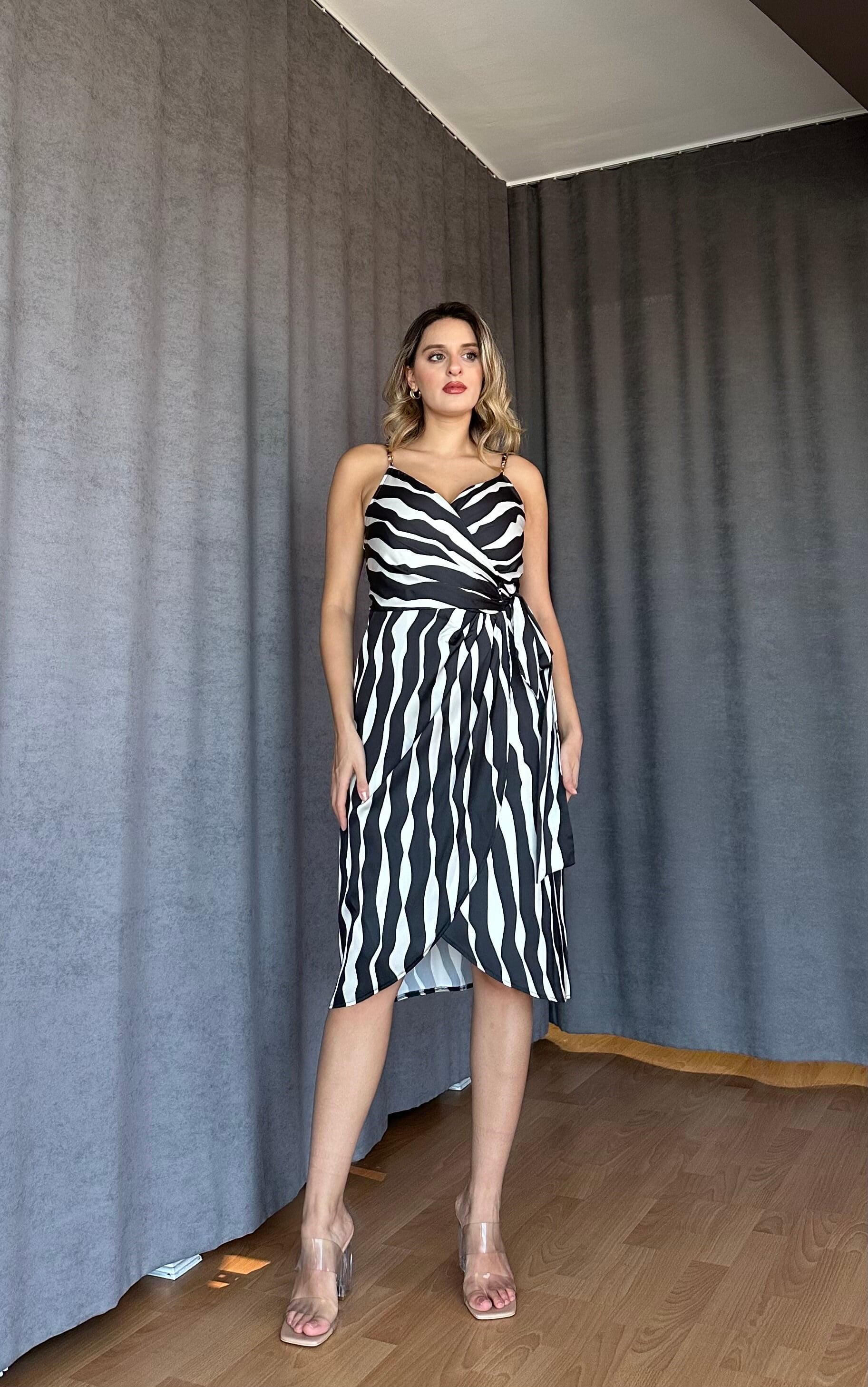 Zebra Desen Anvelop Elbise-İtalya