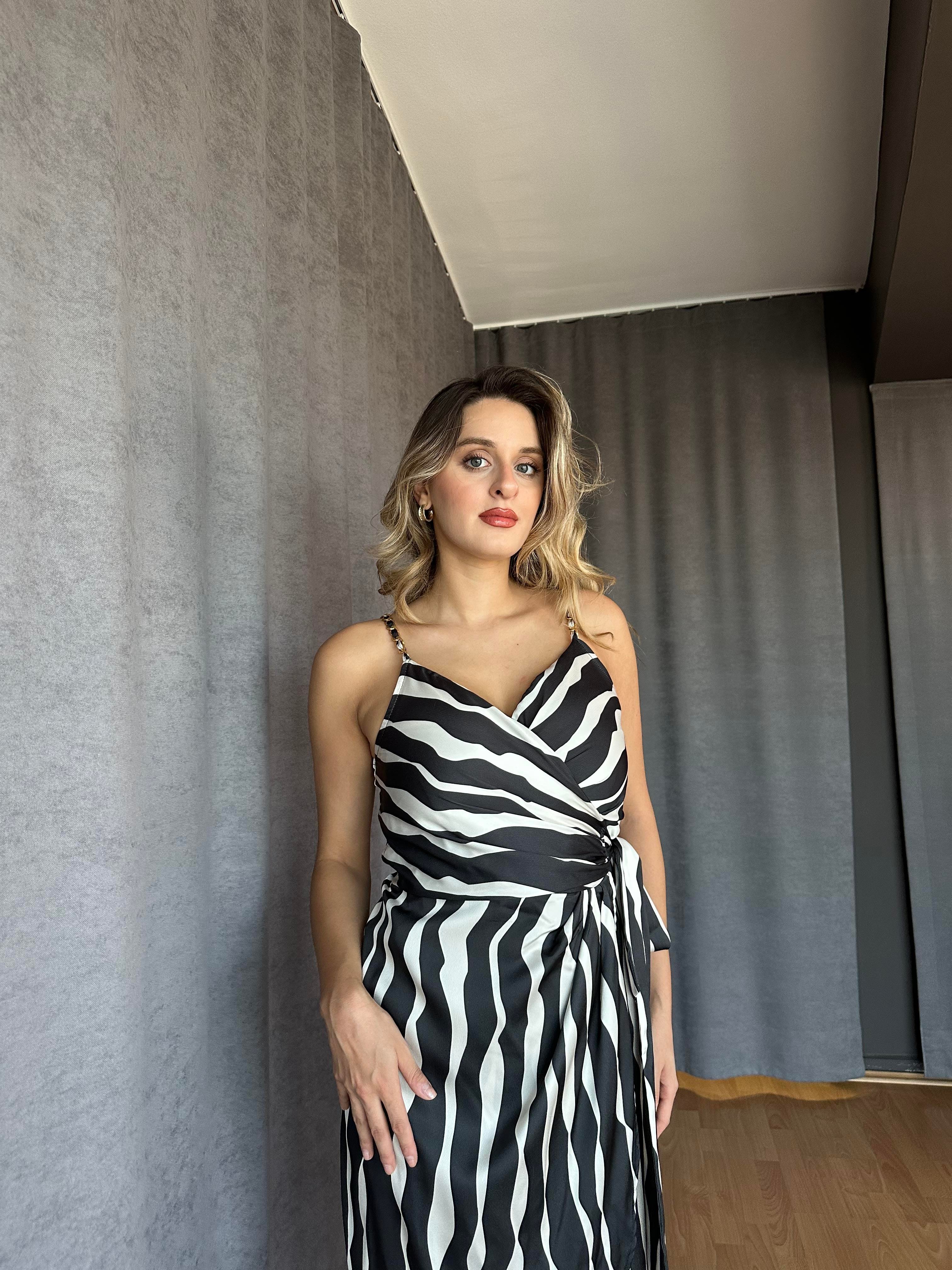 Zebra Desen Anvelop Elbise-İtalya