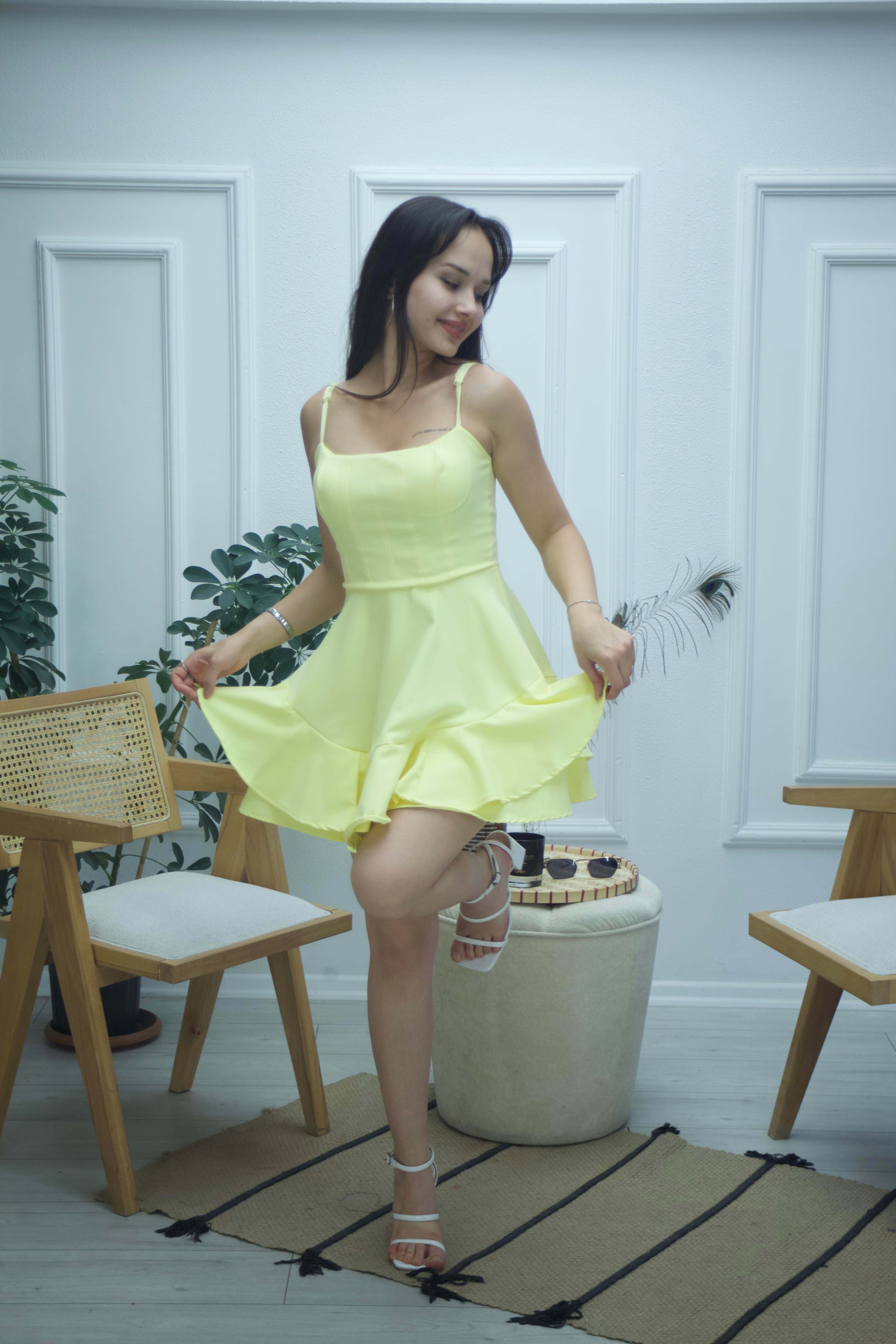 sarı prenses elbisesi mini