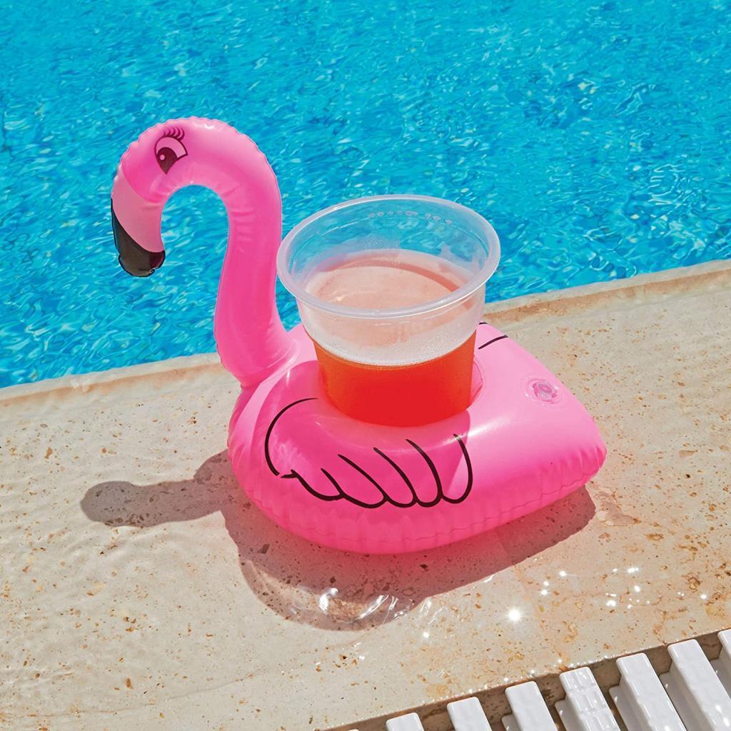 10 lu Set Pembe Flamingo Şişme Bardak Simidi İçecek Tutacağı