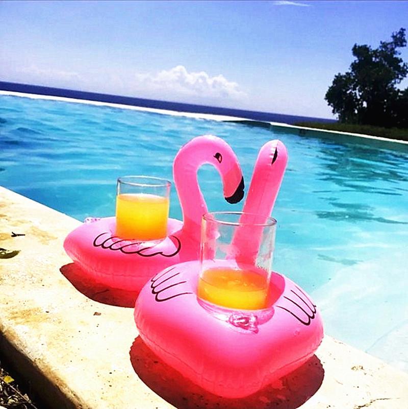 10 lu Set Pembe Flamingo Şişme Bardak Simidi İçecek Tutacağı