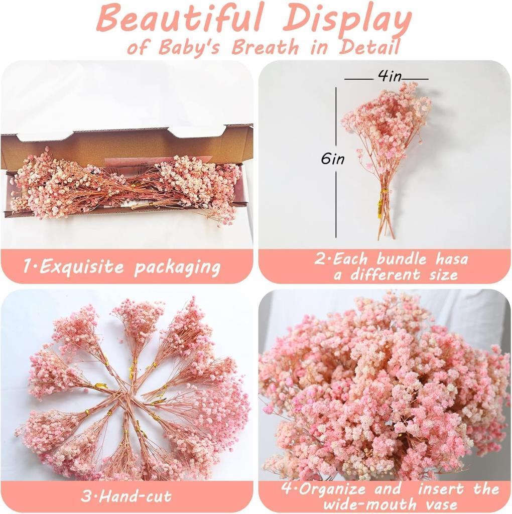 10lu Set Kuru Çiçek Doğal PEMBE AÇIK Cipso Şoklanmış Bozulmaz