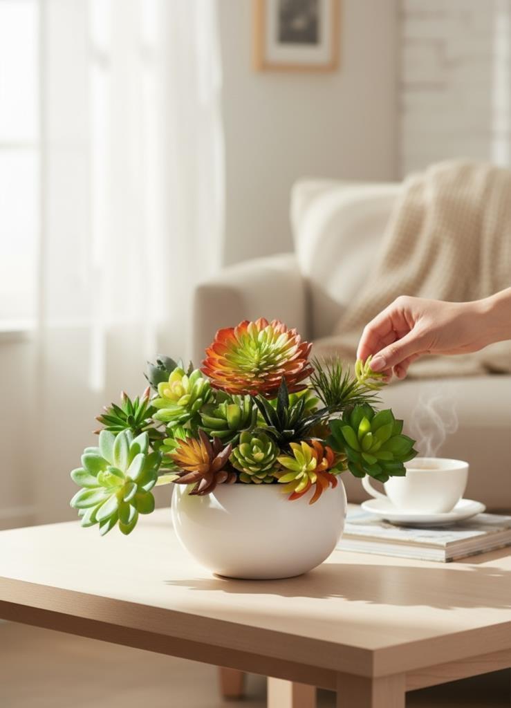 10lu Set Yapay Çiçek Kaktüs Sukulent Modelleri 10 Karışık Model Skulent 4202 