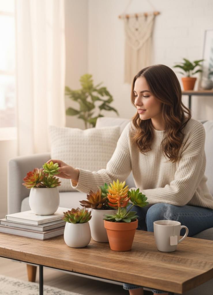 10lu Set Yapay Çiçek Kaktüs Sukulent Modelleri 10 Karışık Model Skulent 4202 