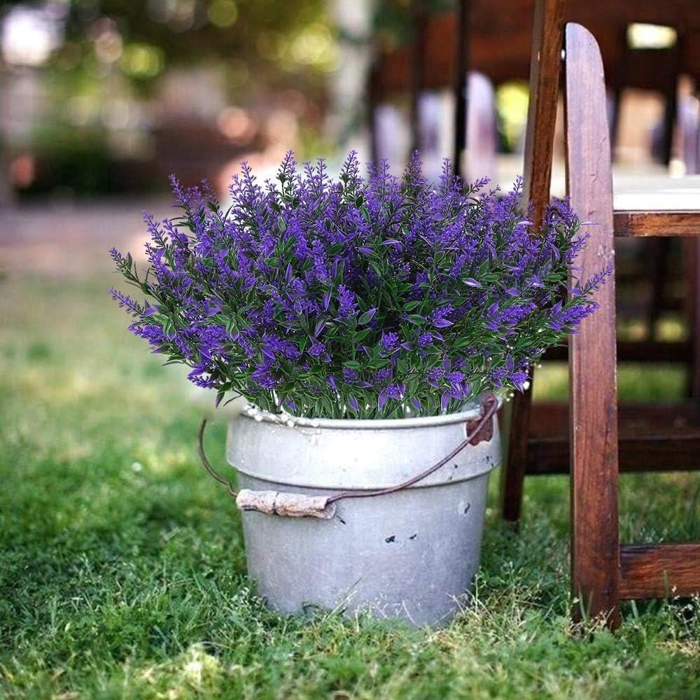 10lu Set Yapay Çiçek MOR Lavanta 7 Dallı Plastik Dekoratif Yapay Bitki
