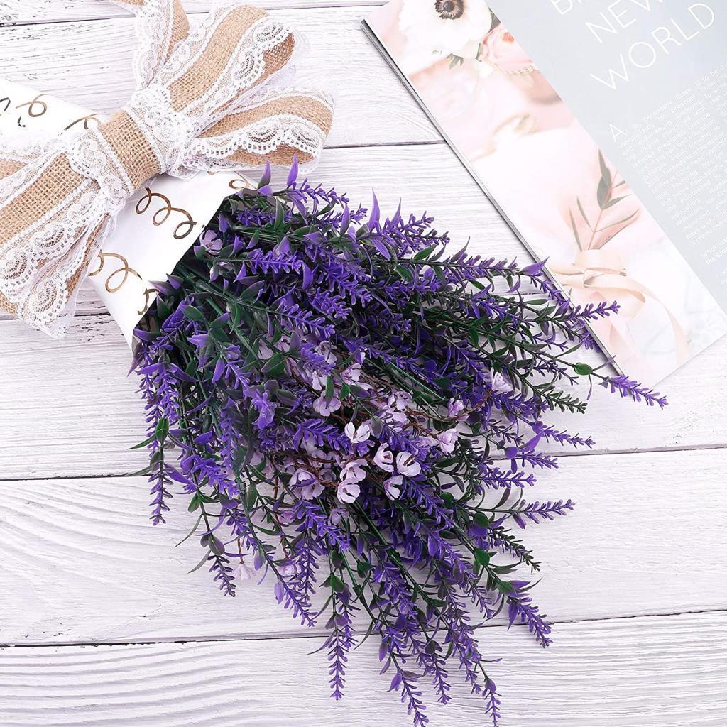 10lu Set Yapay Çiçek MOR Lavanta 7 Dallı Plastik Dekoratif Yapay Bitki