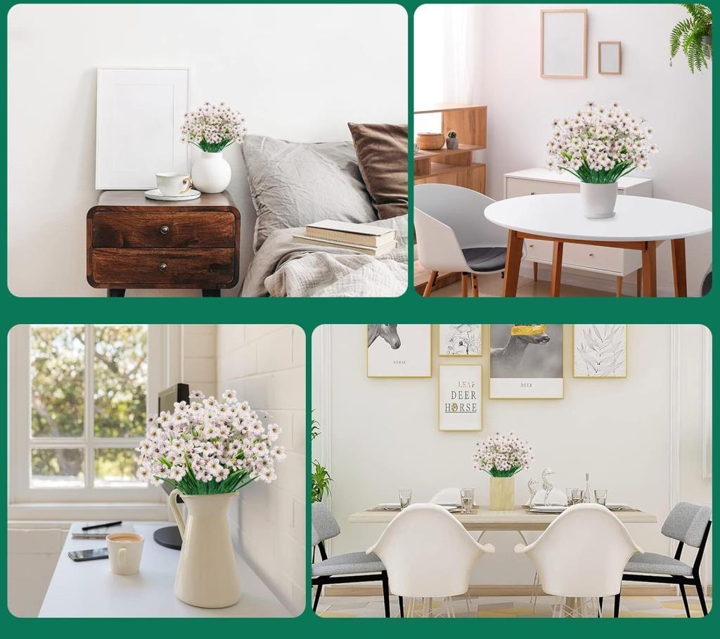 12li Set Yapay Çiçek Sazlı Mine Beyaz Renk 5 Dallı 33cm 