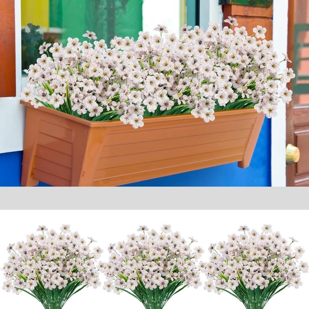 12li Set Yapay Çiçek Sazlı Mine Beyaz Renk 5 Dallı 33cm 