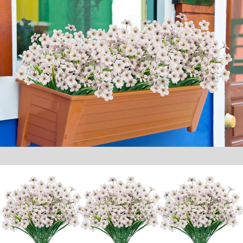 12li Set Yapay Çiçek Sazlı Mine Beyaz Renk 5 Dallı 33cm 