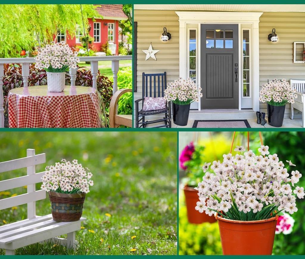 12li Set Yapay Çiçek Sazlı Mine Beyaz Renk 5 Dallı 33cm 