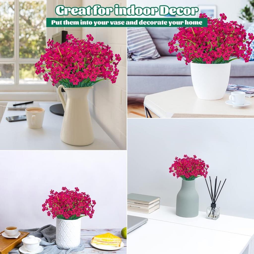 12li Set Yapay Çiçek Sazlı Mine Fuşya Renk 5 Dallı 33cm 