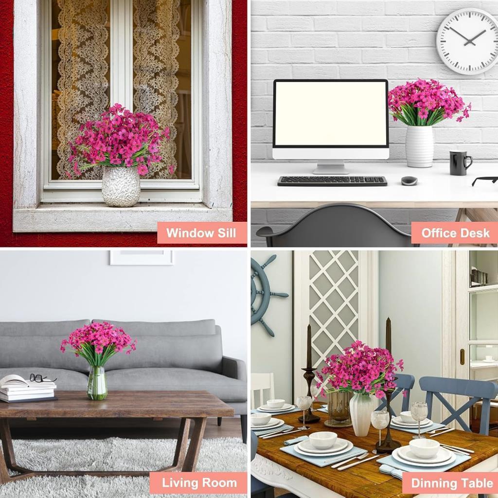 12li Set Yapay Çiçek Sazlı Mine Fuşya Renk 5 Dallı 33cm 