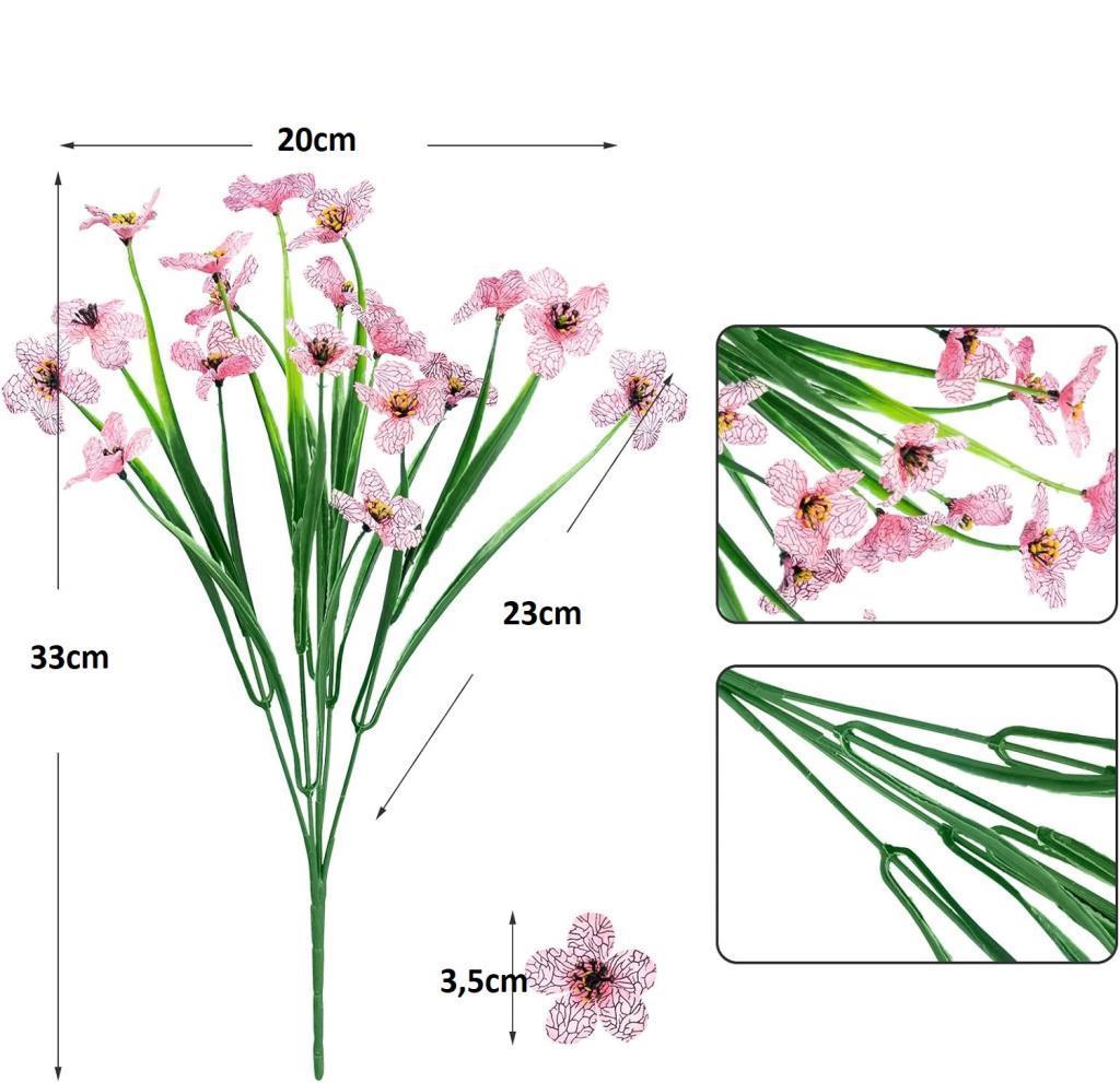 12li Set Yapay Çiçek Sazlı Mine Pembe Renk 5 Dallı 33cm 