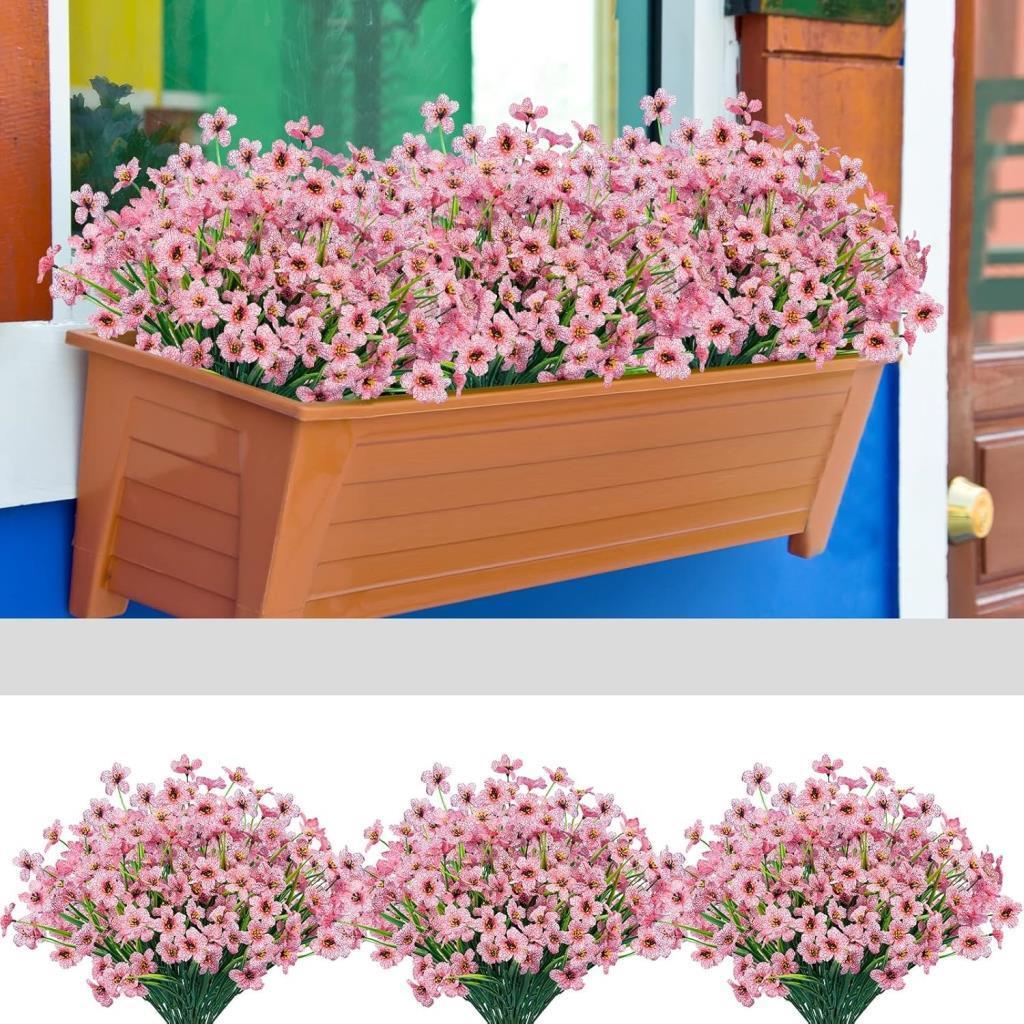 12li Set Yapay Çiçek Sazlı Mine Pembe Renk 5 Dallı 33cm 