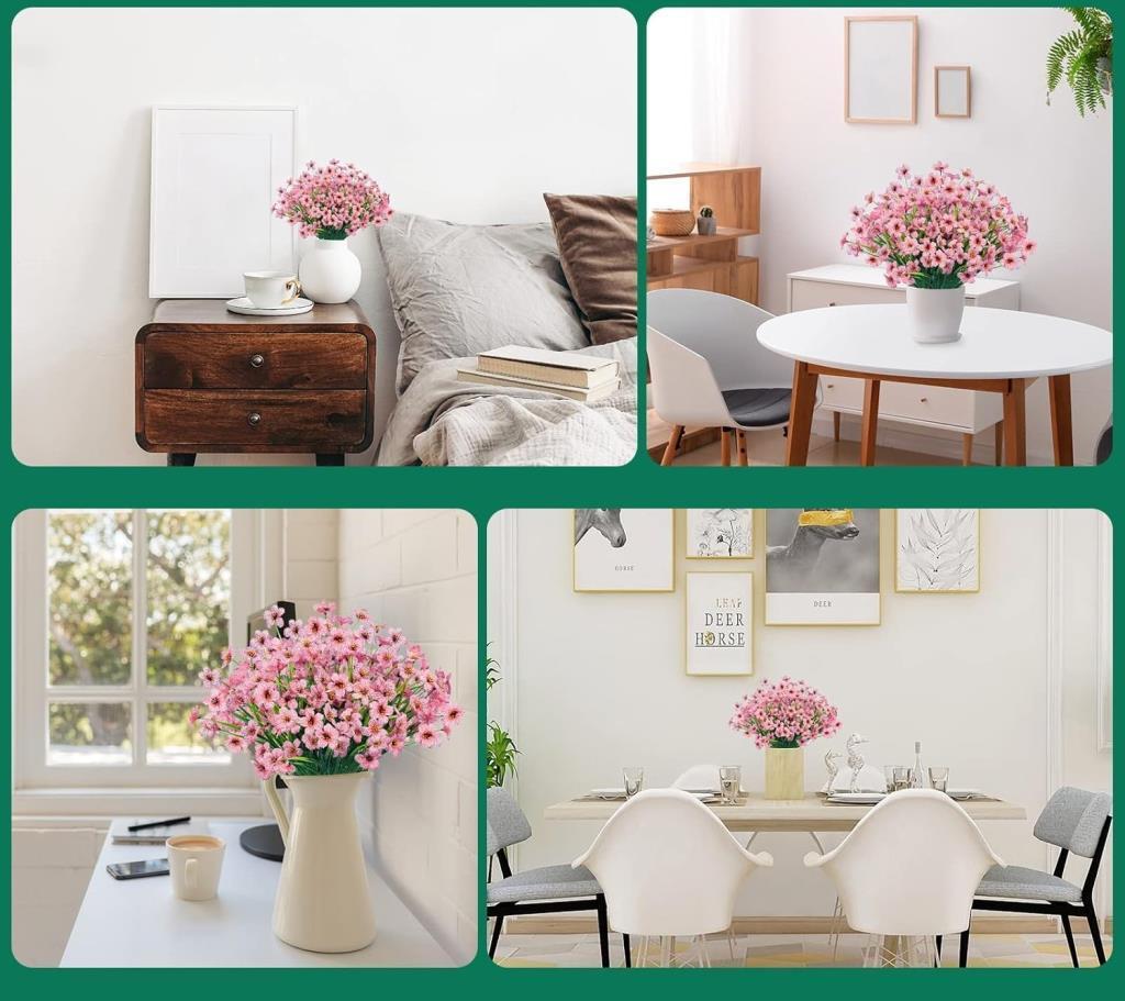 12li Set Yapay Çiçek Sazlı Mine Pembe Renk 5 Dallı 33cm 