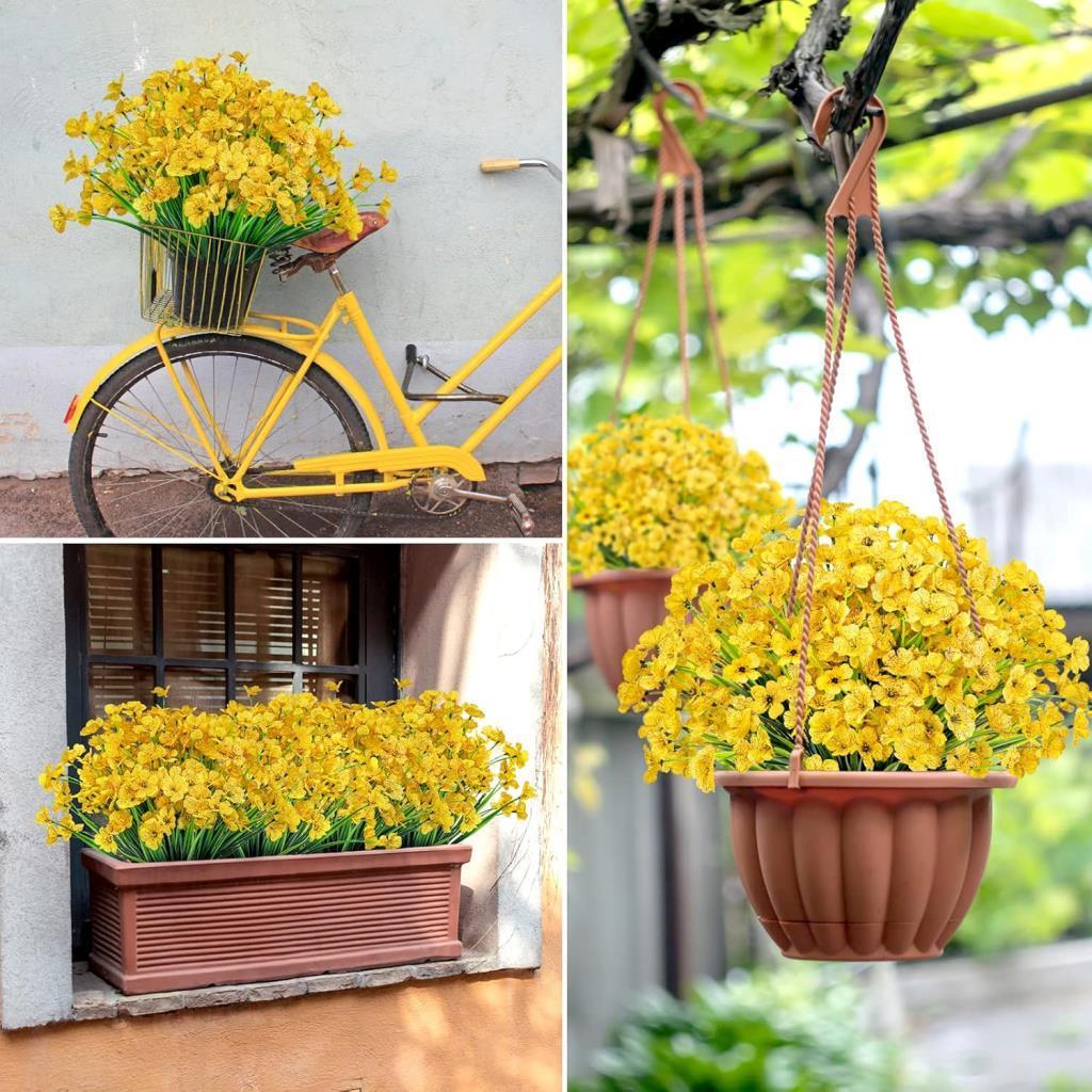 12li Set Yapay Çiçek Sazlı Mine Sarı Renk 5 Dallı 33cm 