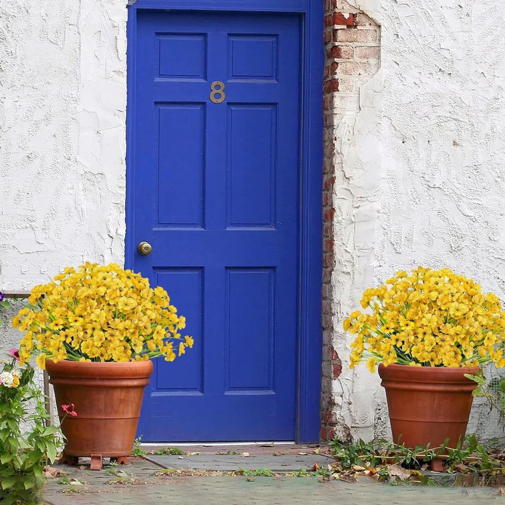 12li Set Yapay Çiçek Sazlı Mine Sarı Renk 5 Dallı 33cm 