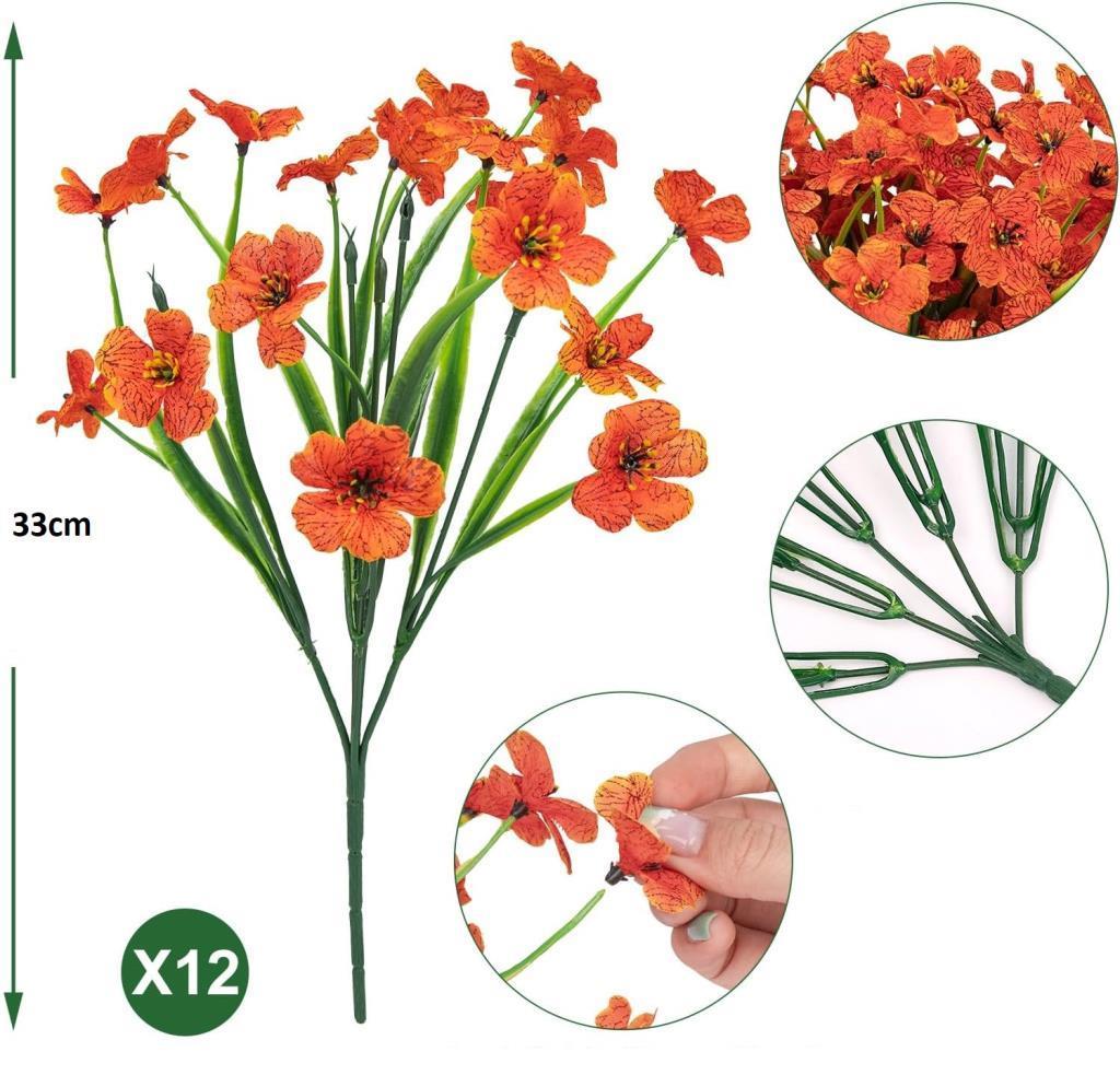 12li Set Yapay Çiçek Sazlı Mine Turuncu Renk 5 Dallı 33cm 
