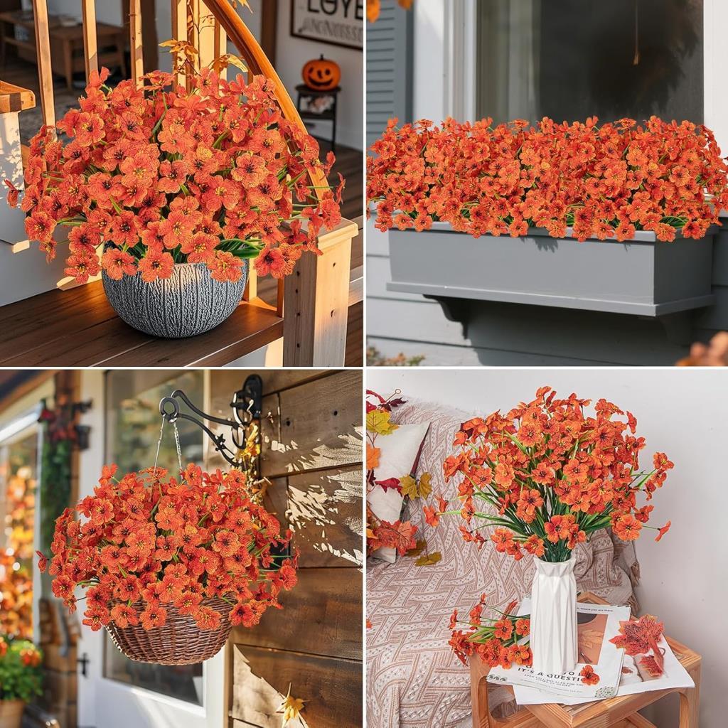 12li Set Yapay Çiçek Sazlı Mine Turuncu Renk 5 Dallı 33cm 