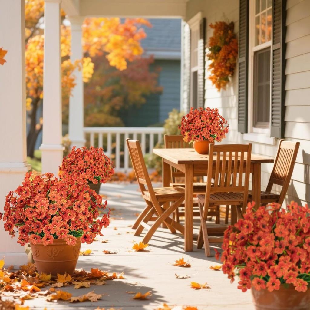 12li Set Yapay Çiçek Sazlı Mine Turuncu Renk 5 Dallı 33cm 