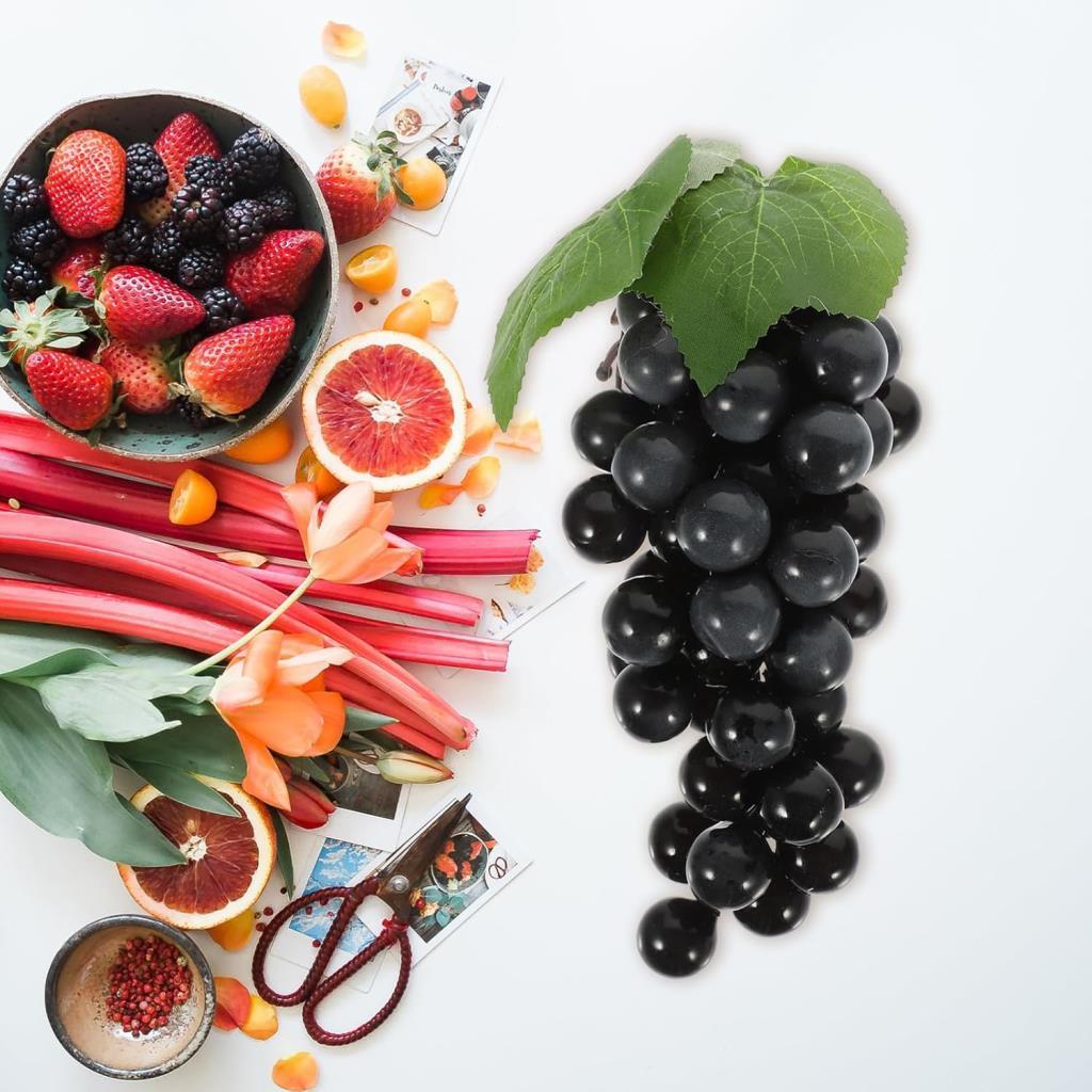 2li Set Yapay Meyve Siyah Üzüm Süs Dekoratif Sahte Meyve 15CM