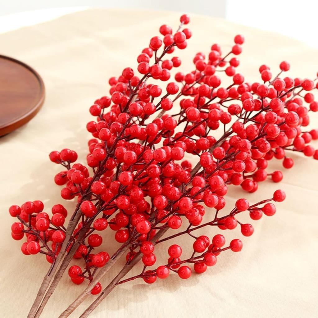 3 Adet Yapay Çiçek Kokina Uzun Dal 63cm Yılbaşı Çiçeği Red Berry