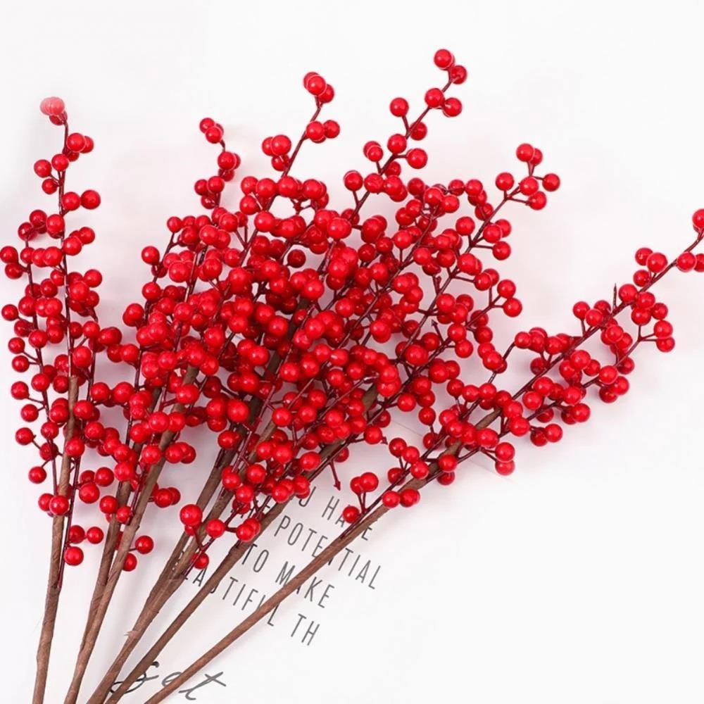 3 Adet Yapay Çiçek Kokina Uzun Dal 63cm Yılbaşı Çiçeği Red Berry