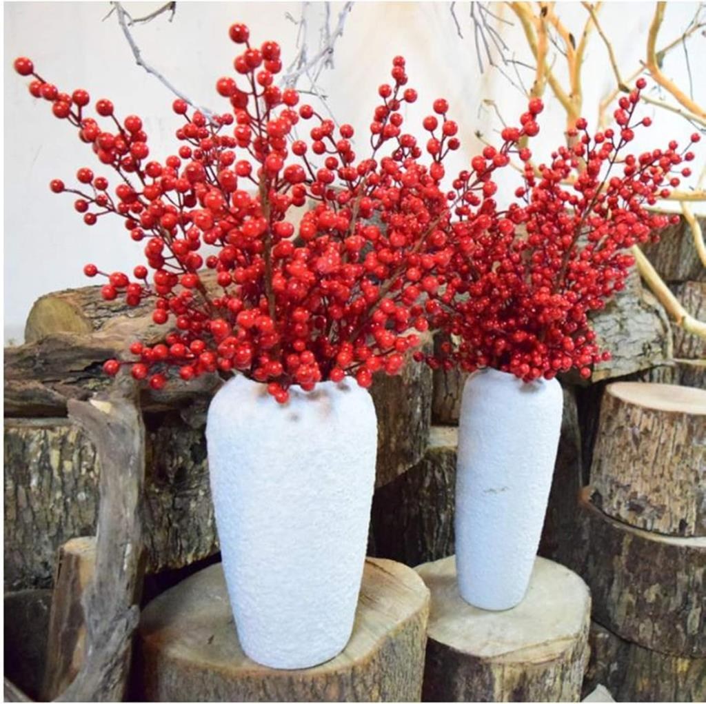3 Adet Yapay Çiçek Kokina Uzun Dal 63cm Yılbaşı Çiçeği Red Berry