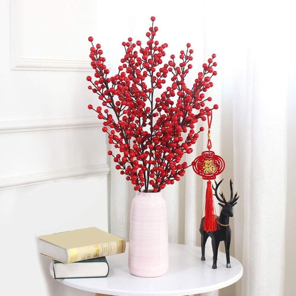 3 Adet Yapay Çiçek Kokina Uzun Dal 63cm Yılbaşı Çiçeği Red Berry