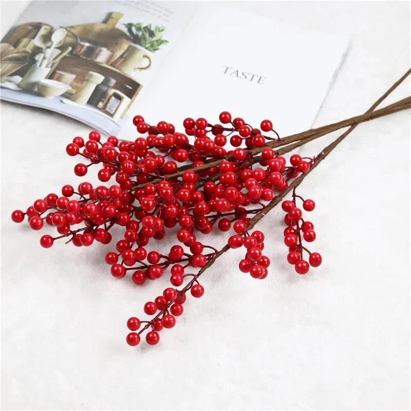 3 Adet Yapay Çiçek Kokina Uzun Dal 63cm Yılbaşı Çiçeği Red Berry