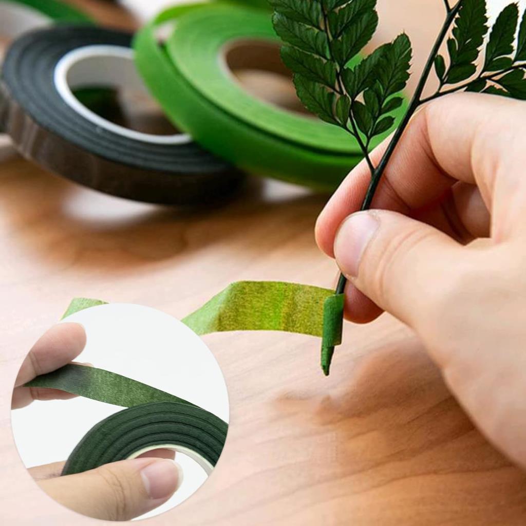 3lü Set Çiçekçi Bandı Yeşil Renk Yapay Çiçek Latex Köpük Çiçek Sapı Sarma Yeşil Bant 30metre 