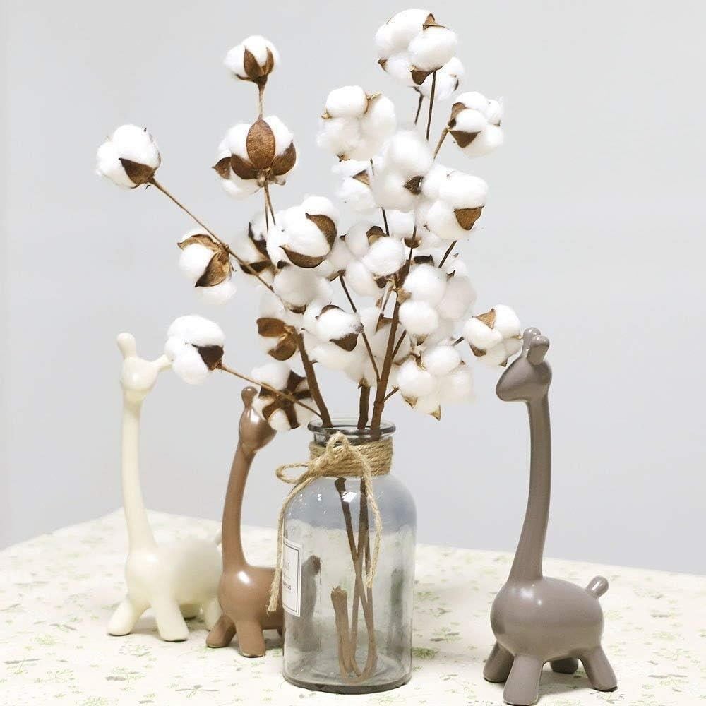 3lü Set Doğal Pamuk Çiçeği 9lu Kuru Çiçek 60cm Yapay Çiçek 