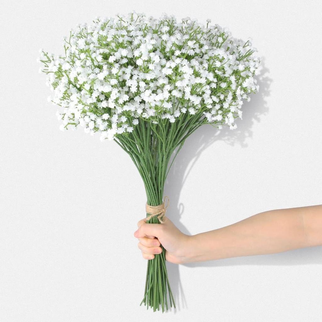 3lü Set Uzun Dal Yapay Çiçek Plastik Beyaz Cipso 4Dallı 63cm