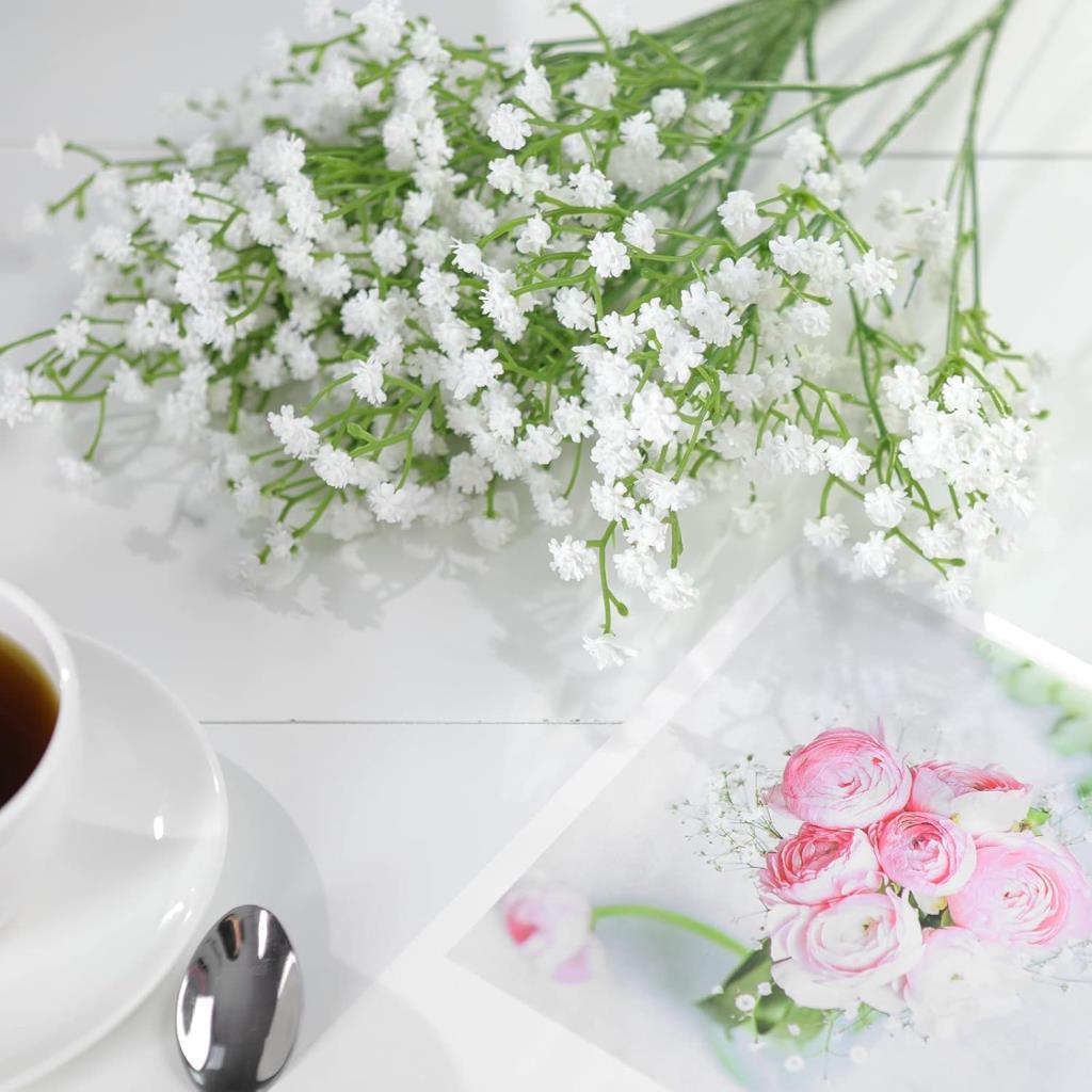 3lü Set Uzun Dal Yapay Çiçek Plastik Beyaz Cipso 4Dallı 63cm