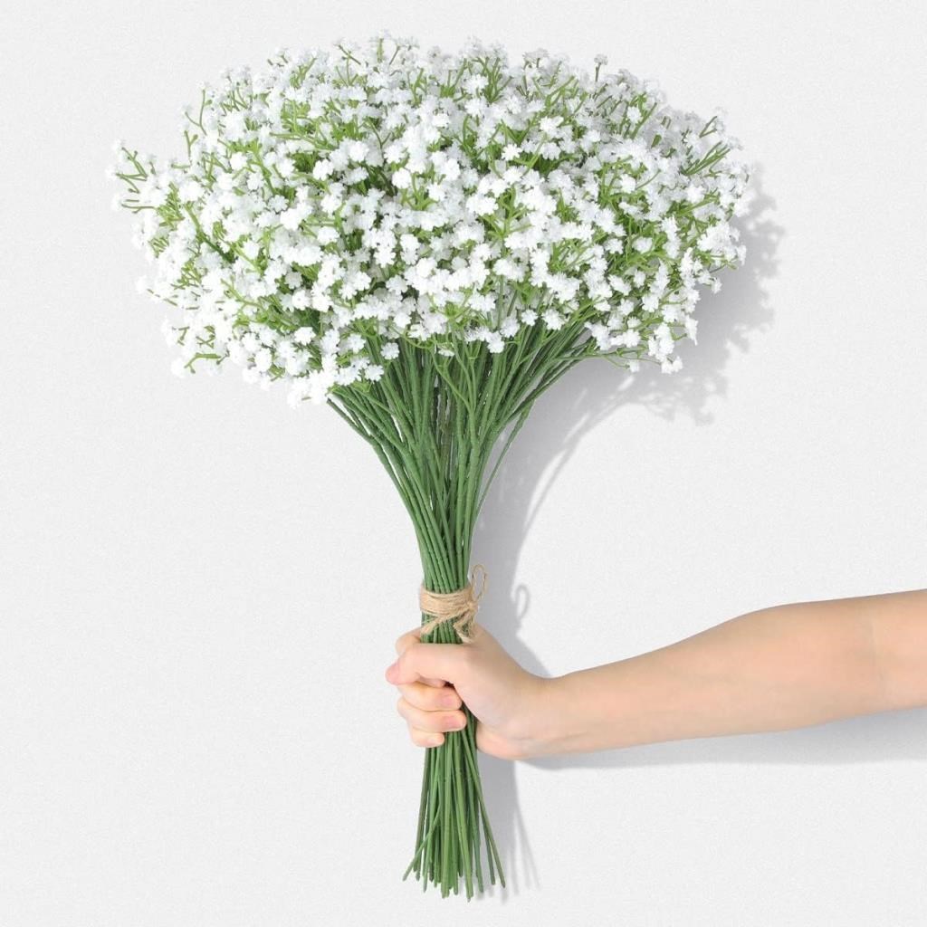 3lü Set Uzun Dal Yapay Çiçek Plastik Beyaz Cipso 4Dallı 63cm