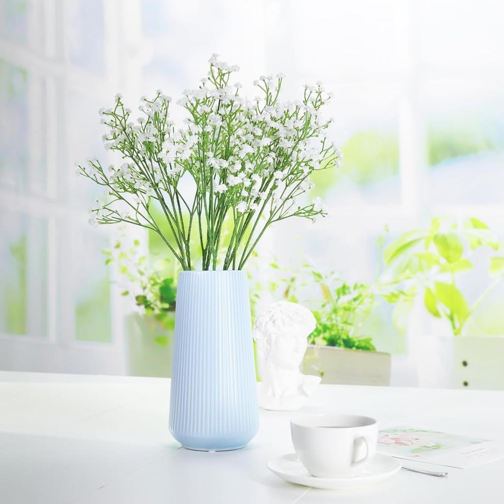 3lü Set Uzun Dal Yapay Çiçek Plastik Beyaz Cipso 4Dallı 63cm