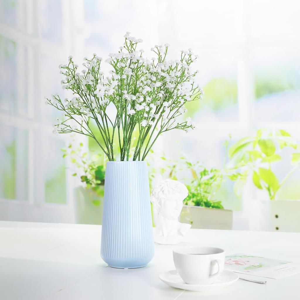 3lü Set Uzun Dal Yapay Çiçek Plastik Beyaz Cipso 4Dallı 63cm