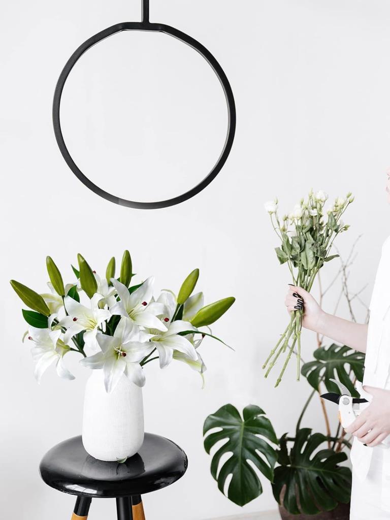 3lü Set Yapay Çiçek Beyaz Lilyum 3 Kafalı Uzun Dal Çiçek Zambak Lily Flowers 80cm