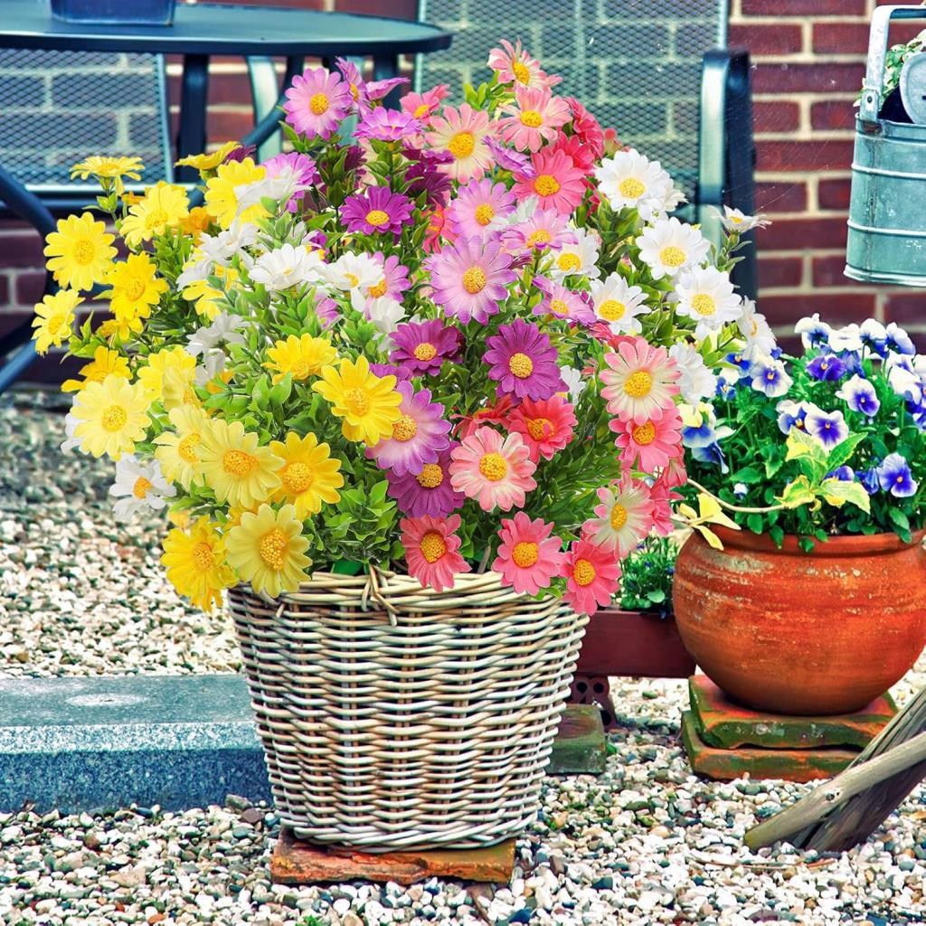 3lü Set Yapay Çiçek Papatya 5 Dallı Plastik Dekoratif Yapay Bitki