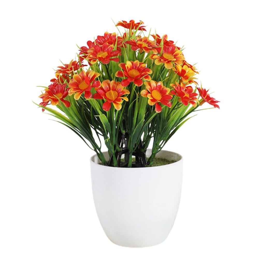 3lü Set Yapay Çiçek Papatya Beyaz Saksıda Karışık Renkler