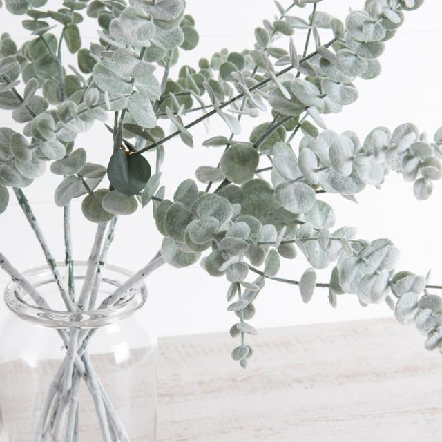 3lü Set Yapay Çiçek Pastel Karlı Okaliptus 48cm 5Dallı Uzun Dal Eucalyptus
