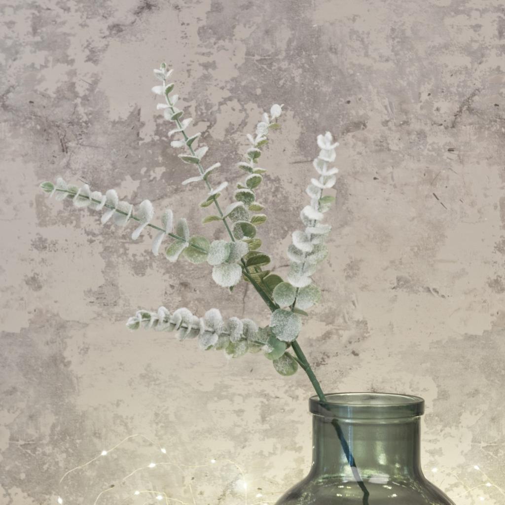 3lü Set Yapay Çiçek Pastel Karlı Okaliptus 48cm 5Dallı Uzun Dal Eucalyptus