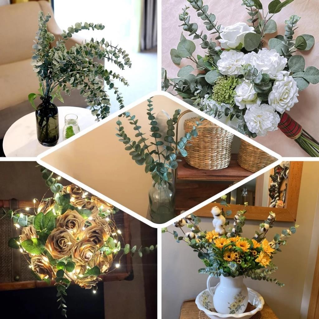 3lü Set Yapay Çiçek Pastel Yeşil Okaliptus 3Dallı Uzun Dal 76cm Eucalyptus