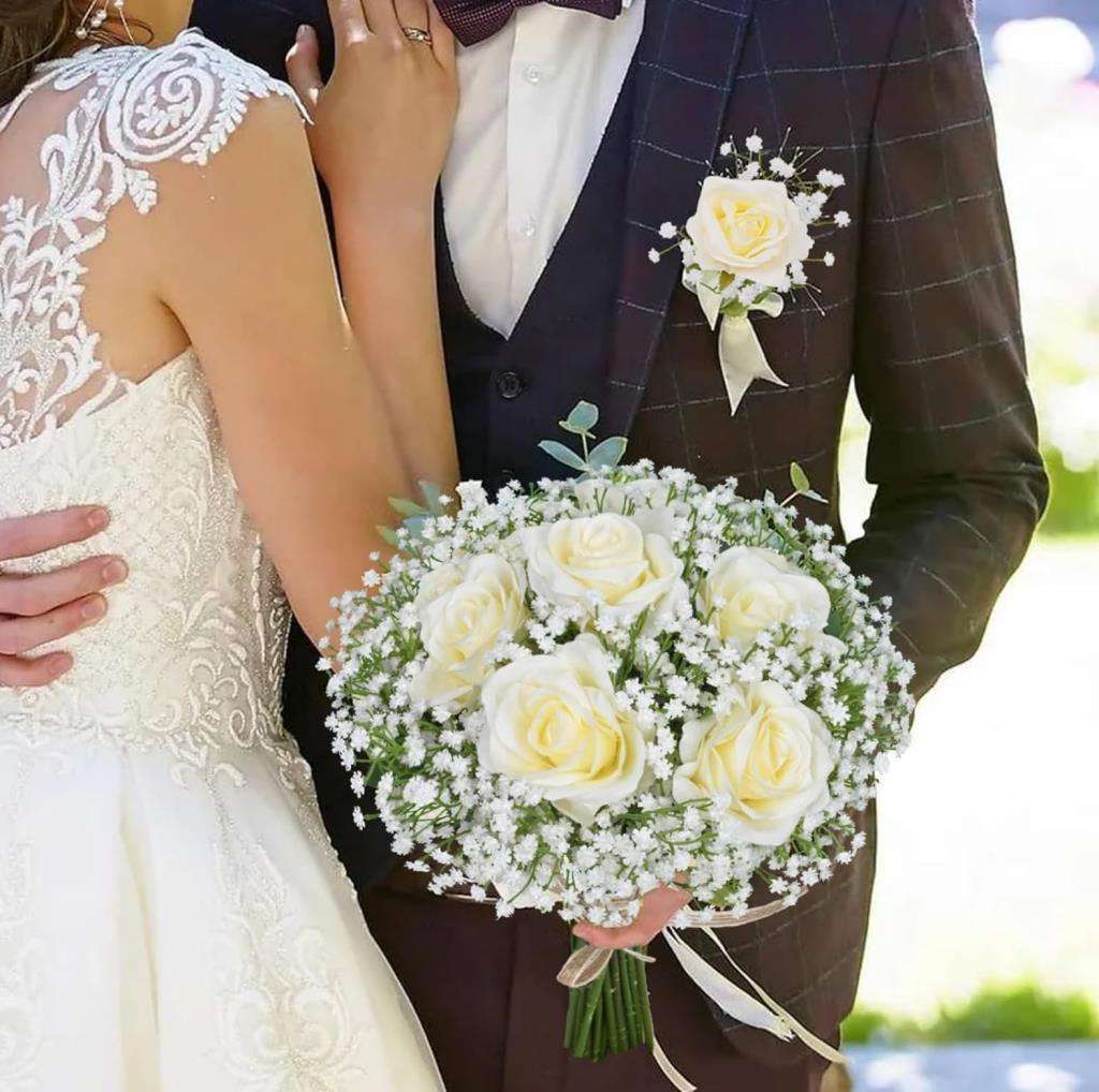 3lü Set Yapay Çiçek Plastik Beyaz Cipso 5 Dallı 35cm