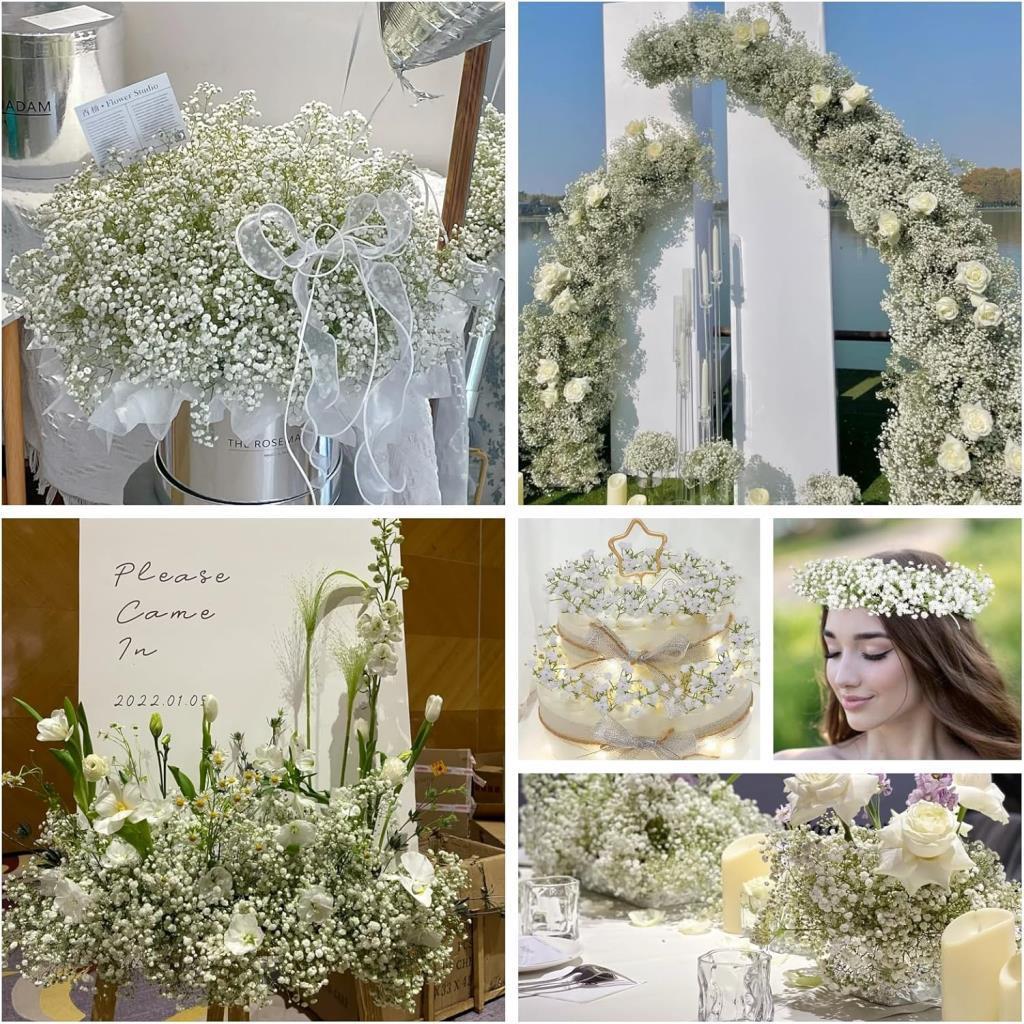 3lü Set Yapay Çiçek Plastik Beyaz Cipso 5 Dallı 35cm