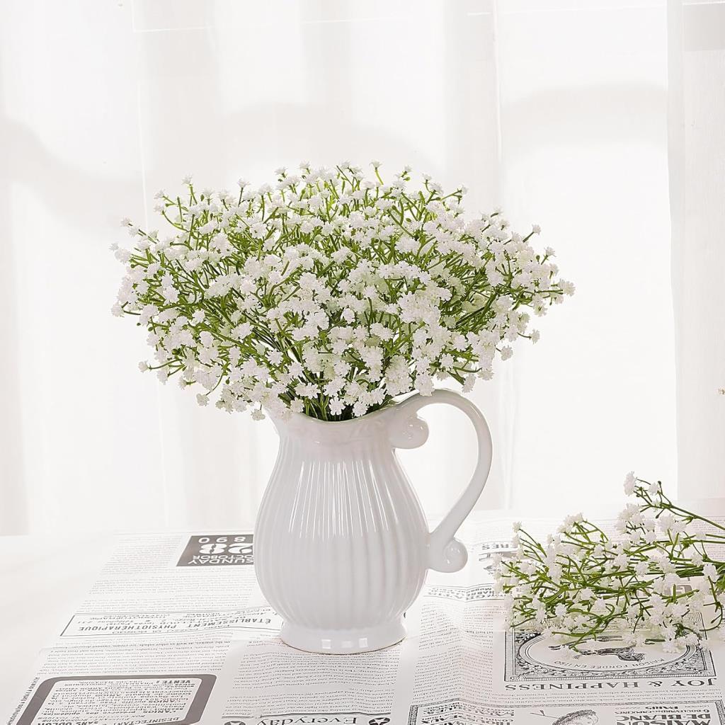 3lü Set Yapay Çiçek Plastik Beyaz Cipso 5 Dallı 35cm