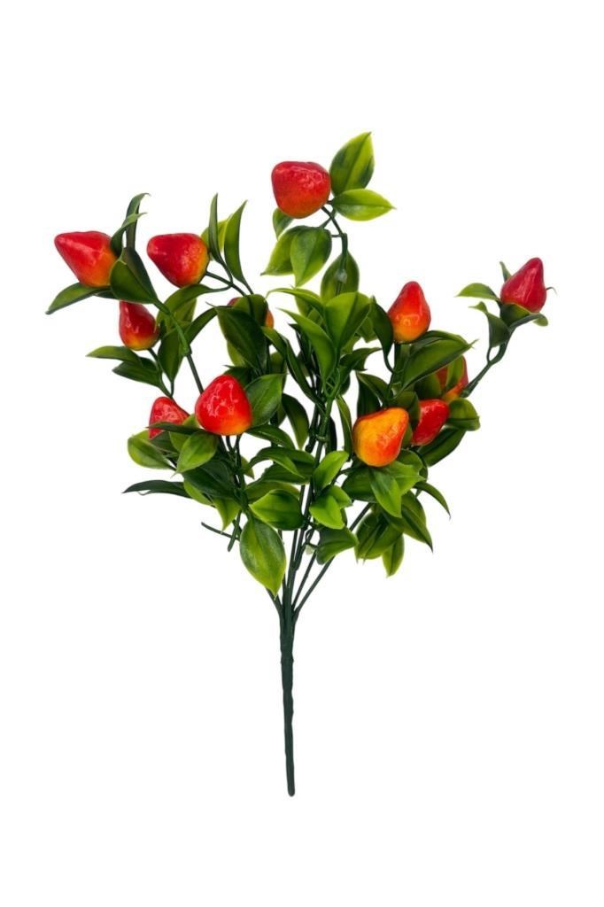 3lü Set Yapay Çilek Demeti Yapay Çiçek 30*20cm Yeşil Yapraklı 