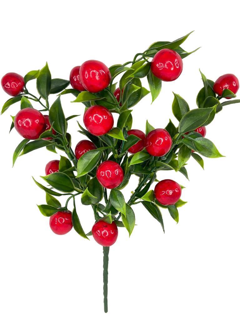3lü Set Yapay Kiraz Demeti Yapay Çiçek 30*20cm Yeşil Yapraklı 