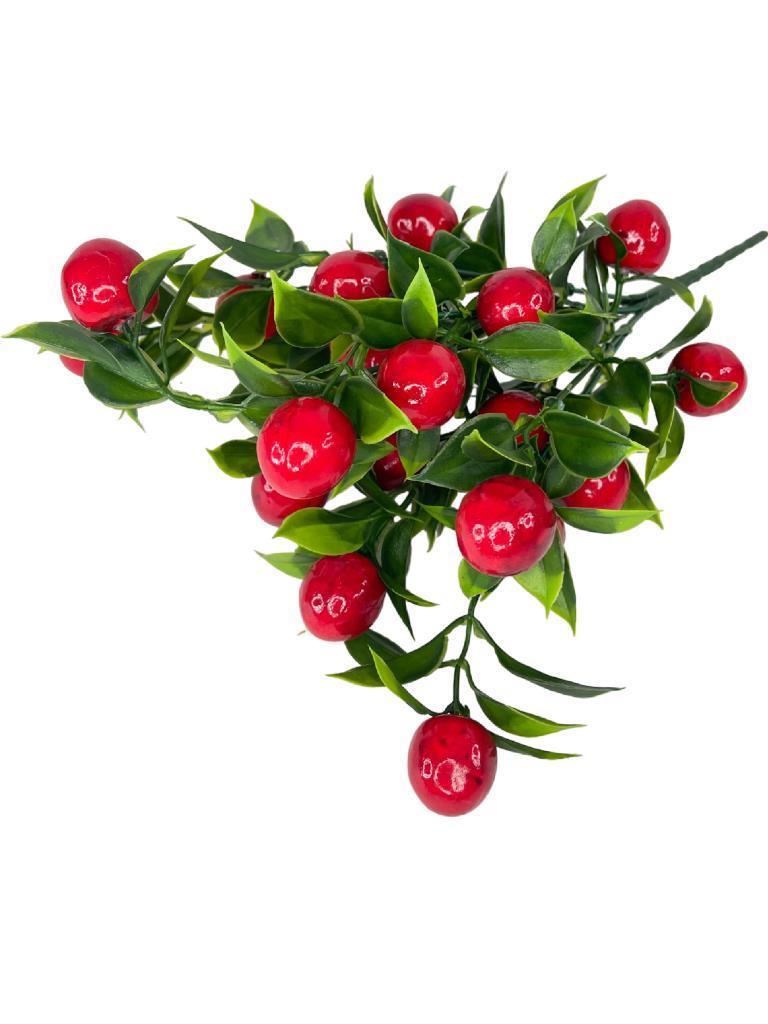 3lü Set Yapay Kiraz Demeti Yapay Çiçek 30*20cm Yeşil Yapraklı 